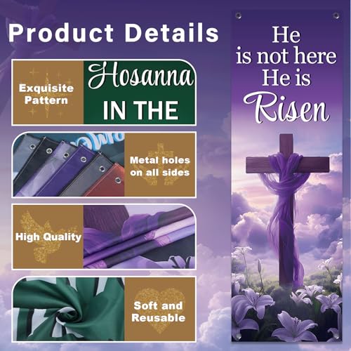 4Pcs Easter Church Banners for Sanctuary Wall Welcome Religious Banners Hanging Backdrop Easter Porch Signs Bible Verses Banner Scripture Hanging Signs for Church School Decor - style: Religious Scripture