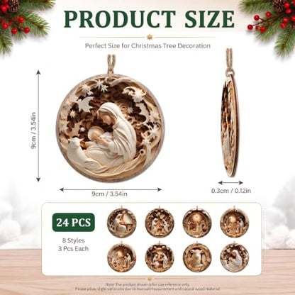 Shellwei 24 Pcs Christmas Ornament Bulk Wooden Nativity Scene Music Sheet - style: Woodland