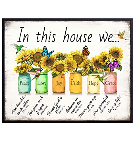 Christian Family Wall Art & Decor - Religious Wall Decor, Rustic God spiritual Scripture Sunflowers Christianity Home Decoration, The Bible Verse Picture, Inspirational Christian Gifts for Women Woman