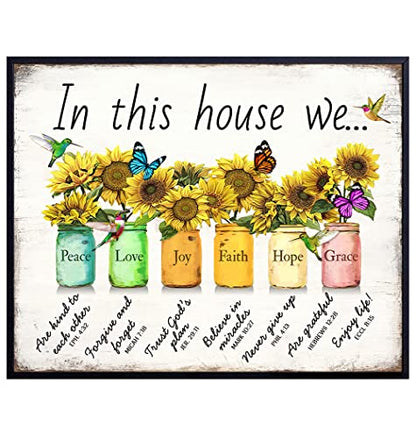 Christian Family Wall Art & Decor - Religious Wall Decor, Rustic God spiritual Scripture Sunflowers Christianity Home Decoration, The Bible Verse Picture, Inspirational Christian Gifts for Women Woman
