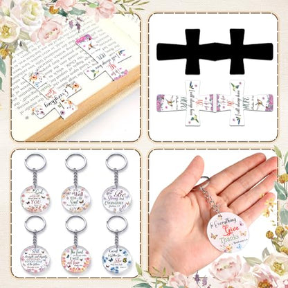 Humyoun 12 Set Christian Religious Gifts for Women Bulk Include Bible Verse Notebook Ballpoint Pen Acrylic Keychain and Magnetic Bookmark Floral Bible Verse Theme Inspirational Religious Party Favor