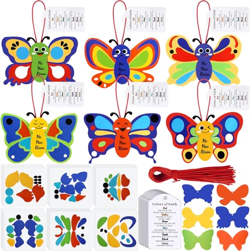 Suzile 30 Pcs Christian Easter Crafts for Kids Religious Salvation Story Butterfly Church Bible DIY He Has Risen Jesus Crafts for Kids Easter Sunday School Classroom Home Activities Holy Week Favor