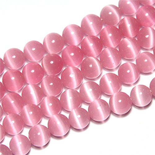 Pink Cat Eye Beads 8mm Round Gemstone Loose Beads for Jewelry Making - color: Pink, size: 8mm (45pcs)