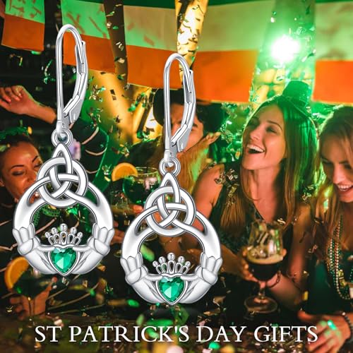 HPQQ Earrings for Women Sterling Silver Dangle Earrings Birthday Christmas Jewelry Gifts for Women Wife Mom - color: White Gold-Claddagh-B