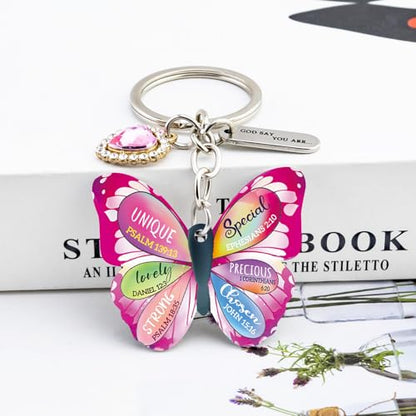 OEHEDOU Butterfly Gifts Keychain For Women Men Family Members Memorial Gift - color: Rose Pink Women