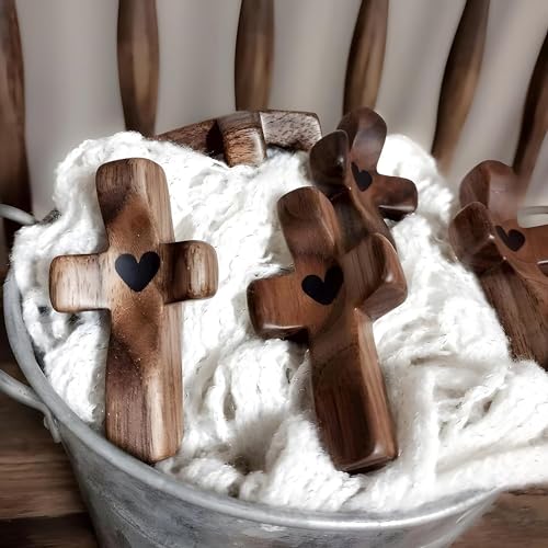 Cross My Heart/Encouragement Gift Wood Comfort Pocket Prayer Cross for Clutching, Clinging and Praying Christian Religious Gift - color: Black Walnut