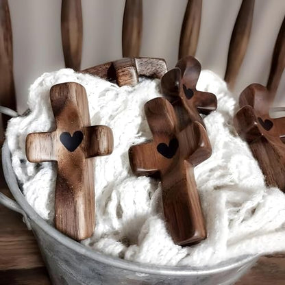 Cross My Heart/Encouragement Gift Wood Comfort Pocket Prayer Cross for Clutching, Clinging and Praying Christian Religious Gift - color: Black Walnut