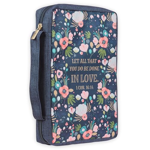 Christian Art Gifts Women's Polyester Bible Cover: 1 Corinthians 16:14 - color: Navy Floral, size: Large