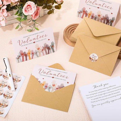 100 Sets Volunteer Thank You Cards Envelopes Stickers Appreciation Gifts