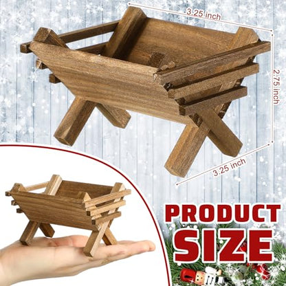 Menkxi Baby Jesus Wooden Manger Ornament, Mini Nativity Christmas Decor