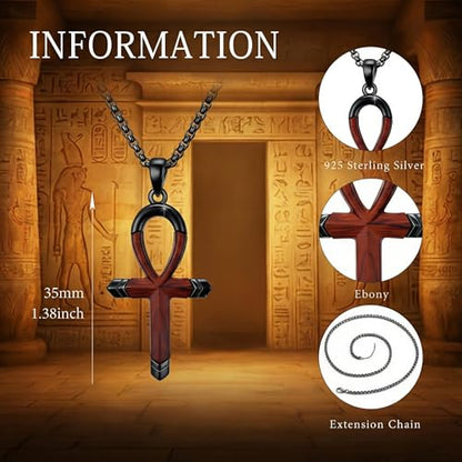Cross Necklace for Men 925 Sterling Silver Cross Ebony Wooden Ankh Raven Praying Hands Crucifix Amulet Religious Jewelry Gifts for Men Women - color: Cross13