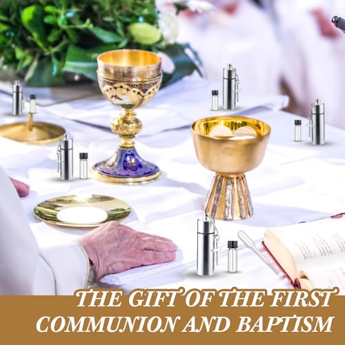 40 Sets Silver Anointing Oil Bottles Keychain Vial Holy Water Container with Dropper Cross Pendant for Baptism Favor