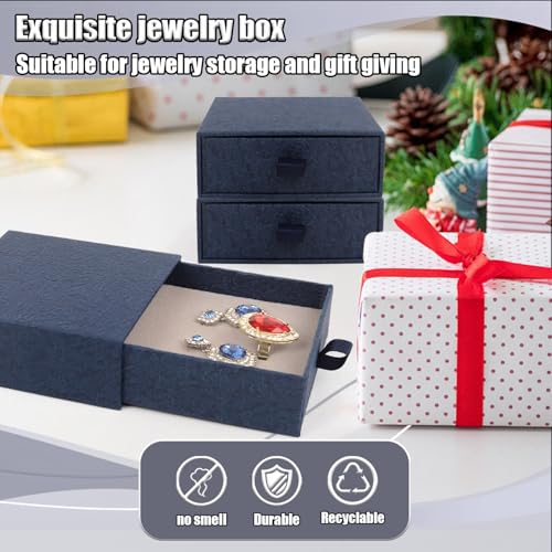 Jewelry Gift Box, 12-Pack Necklace Gift Box Drawer Jewelry Box Bangle Necklace Case For Earrings & Rings, Stylish Necklace Bracelet Organizer, 3.5 x 3.5 x 1.25 Inches (Dark Blue) - color: Dark Blue