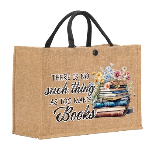 Book Tote Bag Christmas Librarian Bookish Gifts for Women Readers Book Lover - color: There is No Such Thing as Too Many Books 1