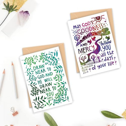 Christian Greeting Cards with Scripture, Pack of 9, Blank with Envelopes - color: Multicolored / CH438