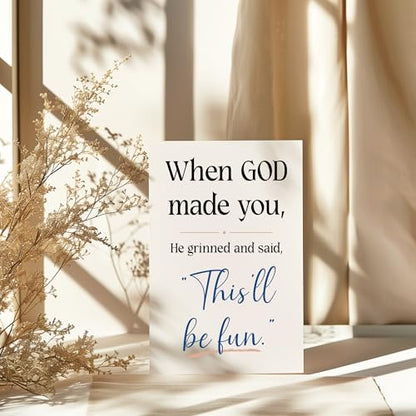 When God Made You He Grinned Card Funny Christian Encouragement Cards Religious Humor Message Hilarious Birthday Greeting Gift for Friend Bestie Prayer Partner Family Coworker - color: When God Made You