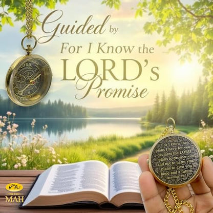 Handmade Religious Brass Compass Gift with Engraved & Embossed Faith Messages – Inspirational Christian Religious Gift Keepsake for Baptism, Confirmation, Christening, First Communion or Christmas - style: For I Know – Edition 3