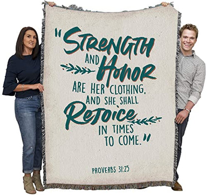 Pure Country Weavers Strength and Honor Blanket Green - Scriptures - Proverbs 31:25 - Religious Gift Tapestry Throw Woven from Cotton - Made in the USA (72x54) - color: Proverbs 31:25 Green, size: 72" x 54"