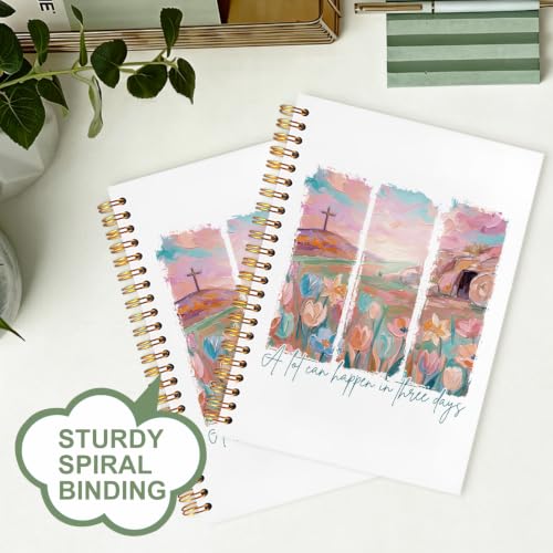 Bible Notebook for Women Men, Christian Journal,A Lot Can Happen In Three Days Cross Flowers Inspirational Christian Church Notebook Hardcover Spiral Notebook, 5.5x8.3 Inch - color: white-A Lot Can Happen In Three Days Cross Flowers