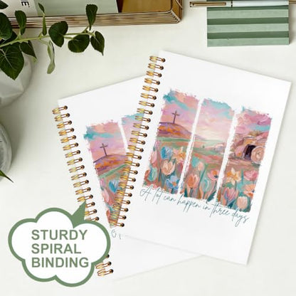 Bible Notebook for Women Men, Christian Journal,A Lot Can Happen In Three Days Cross Flowers Inspirational Christian Church Notebook Hardcover Spiral Notebook, 5.5x8.3 Inch - color: white-A Lot Can Happen In Three Days Cross Flowers