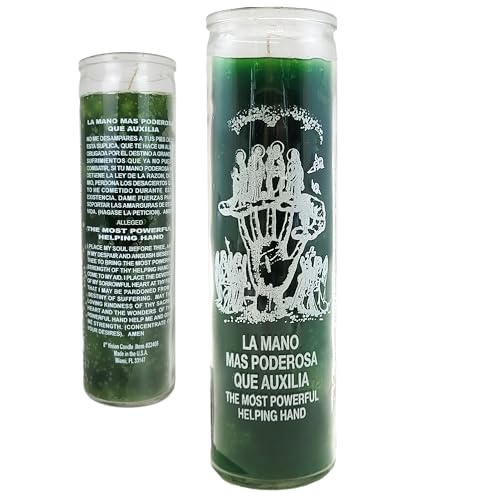 Generic 7 Day Candle Helping Hand - Alleged La Mano Mas Poderosa Que Auxilia Green Glass Jar Candle