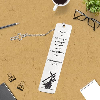 Metal Material Christian Bookmarks with Quote,Silver Bible Bookmark, Jesus Bookmark for Reading and Serenity Prayer