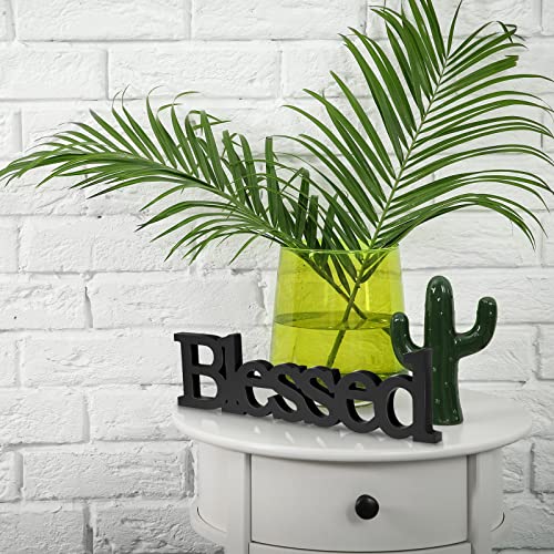 Blulu Blessed Letter Table Sign Wooden Blessed Standing Sign,Black - color: Black