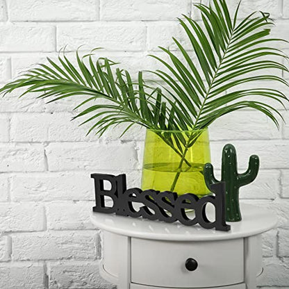 Blulu Blessed Letter Table Sign Wooden Blessed Standing Sign,Black - color: Black