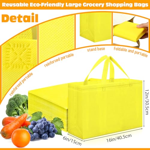 Windyun 100 Pcs Reusable Grocery Bags Large Shopping Tote Bulk, Yellow - color: Yellow