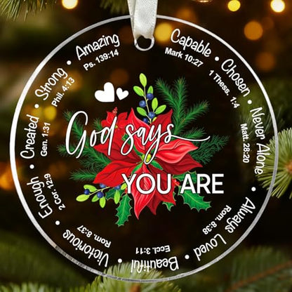 Christian Christmas Ornaments - Religious Christmas Ornament for Women - Christian Faith Gifts for Women - Inspirational Jesus Bible Verse Acrylic Ornament