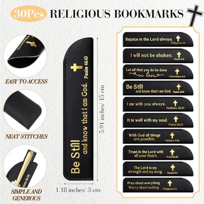 30 Sets Social Worker Gifts Bible Verse Pen with Leather Holder, Black - color: Black
