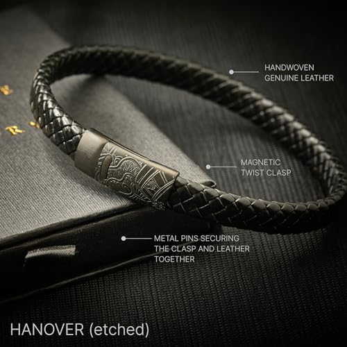 Forge & Foundry Hanover Men's Genuine Interwoven Leather Braided Bracelet - color: Black Etched, size: Medium