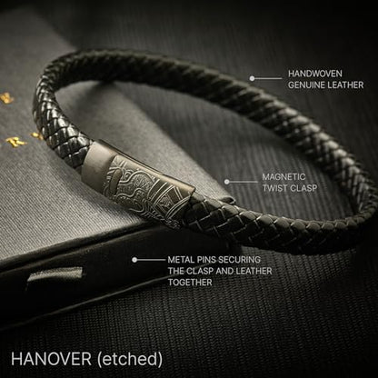 Forge & Foundry Hanover Men's Genuine Interwoven Leather Braided Bracelet - color: Black Etched, size: Medium