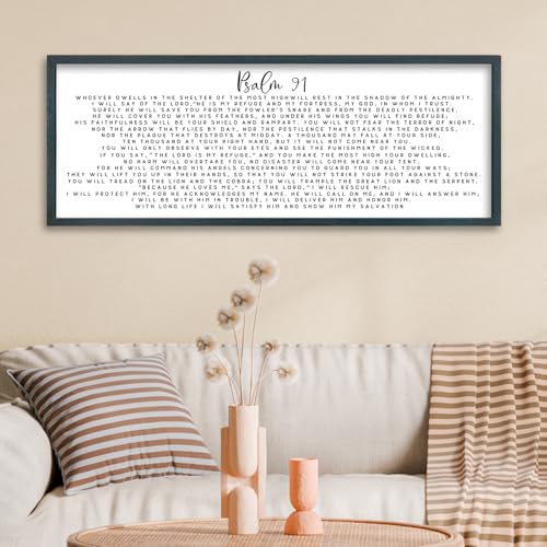 FZMHASLWW Psalm 91 Wall Art 32"×12" Black - color: Psalm 91 (Black), size: 32"L x 12"W
