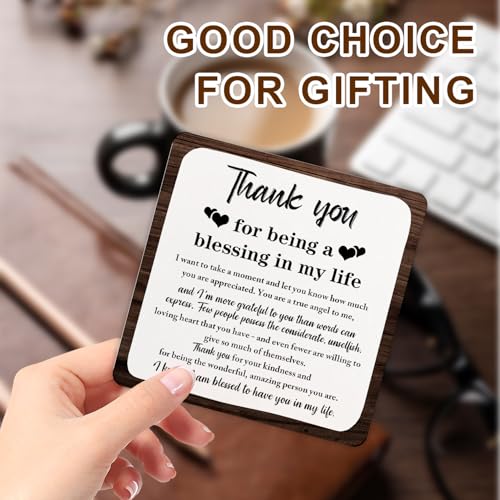 Thank You Gifts, Appreciation Gifts for Women Men, Thank You Wooden Plaque Sign With Stand, Thank You for Being A Blessing in My Life Sign, Thanksgiving Day Gifts for Family Member Desk Decor - style: Q