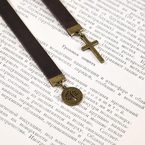 Donxote Bookmarks, Handmade Retro Cross Bible Bookmark with Long Leather Straps, Christian Saint Book Mark, My Famlly My Love (Style 20) - style: Style 20