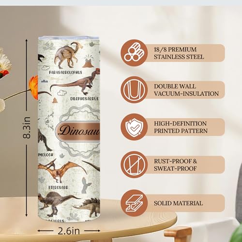 Dinosaur Cup Slim Dino Tumbler 20OZ, Gift for Thanksgiving Christmas 1PCS - color: Dinosaur