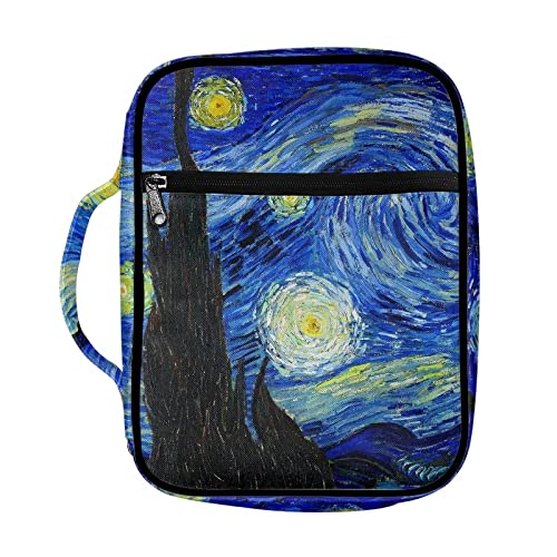 Suobstales Night Sky Bible Cover for Women Men, Starry Sky Carrying Book Case Church Bag Bible Protective with Handle and Zippered Pocket Bible Holder - color: Starry Sky
