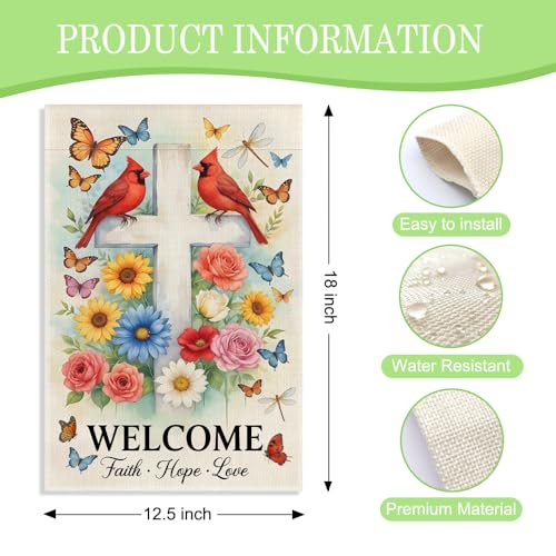 Welcome Faith Hope Love 12 x 18 Inch Cardinal Garden Flag - color: White