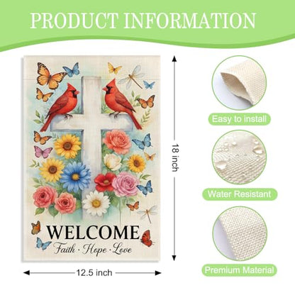 Welcome Faith Hope Love 12 x 18 Inch Cardinal Garden Flag - color: White