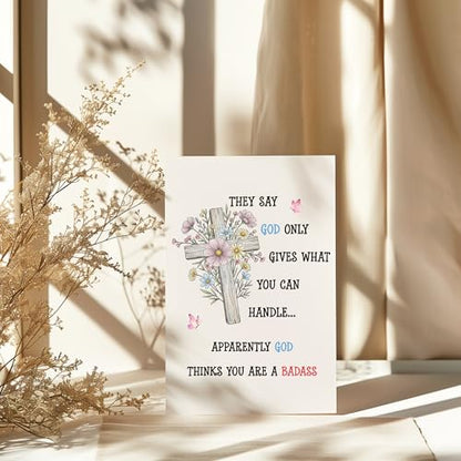 Apparently God Thinks You Are a Badass Christian Card Funny Get Well Cards Heartwarming Encouragement Gift Friend Family Coworker Bestie Faith Prayer