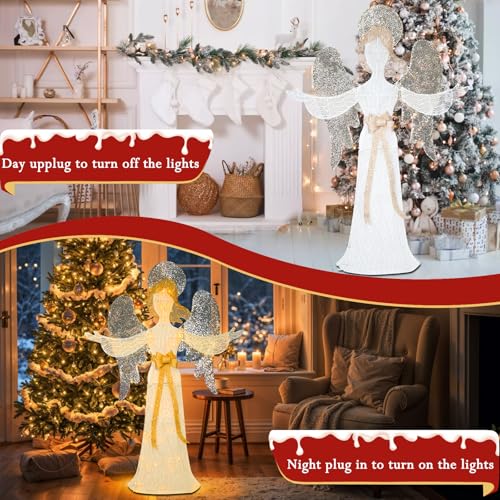 4 FT Lighted Christmas Angel, 3D Pre‑Lit Outdoor Yard Decor - size: 48''*33.5''