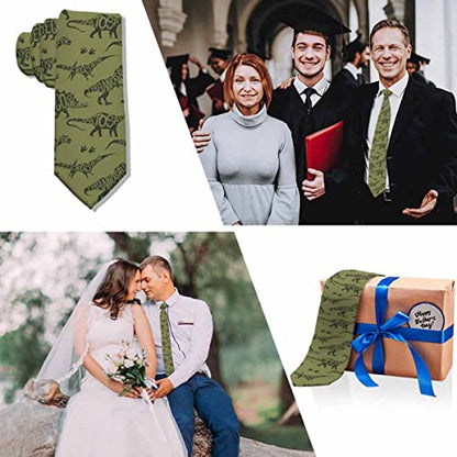 Black Dots Men's Neckties Retro Classic Circle Geometry Men's Tie for Mens Teens Business Work Casual Wedding Party - color: Green Dinosaurs