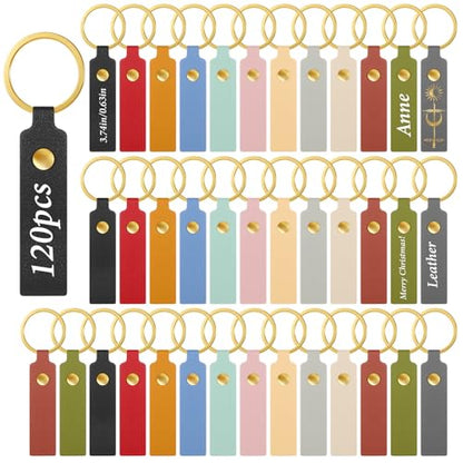 120 PCS PU Leather Keychain Blanks Bulk with Key Rings, Leather Key Fob Kit - color: Red