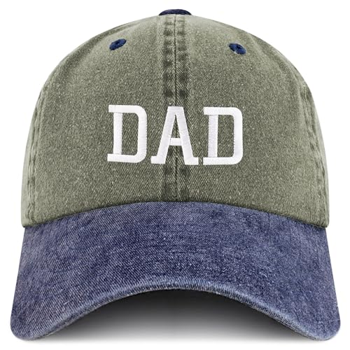Trendy Apparel Shop Dad Embroidered Pigment Dyed Low Profile Cotton Cap - color: Olive Navy