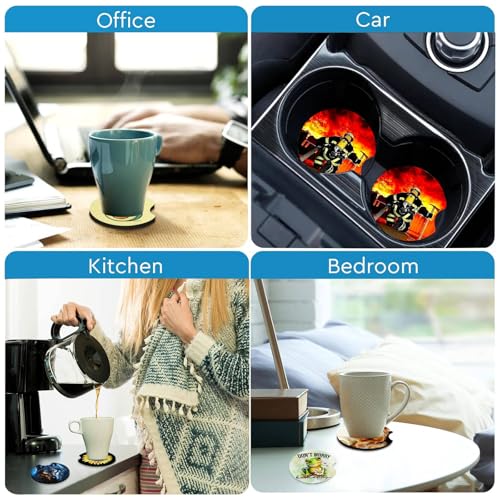2 Pack Blue Flame Wolf Car Coasters Cup Holder,Neoprene Anti Slip Mat - color: Blue Flame Wolf