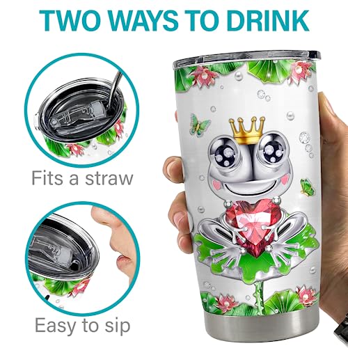 SANDJEST Frog Gifts for Women Girls Frog Tumbler 20oz Jewelry Drawings Stainless Steel Insulated Tumblers Coffee Travel Mug Cup Gift for Birthday Christmas - color: Frog