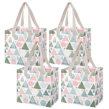 VENO 4 Pack Large Grocery Bag Reusable Shopping Bags with Hard Bottom - color: A - Pastel Forest
