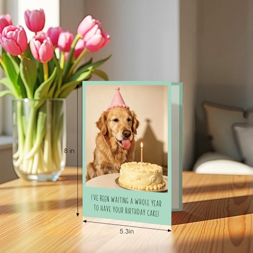 Qiliji Funny Dog Birthday Card for Him Her, Humor Bday Card for Dog Lover, Bday Cards from Dogs, Waiting A Whole Year to Have Your Birthday Cake - color: Dog Birthday