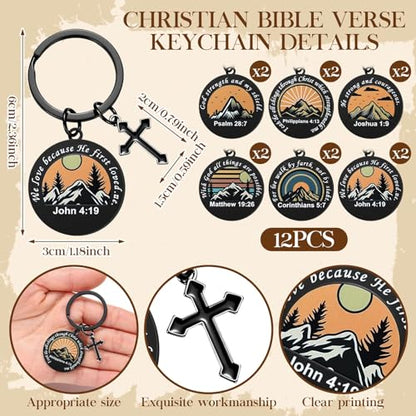 Tondiamo 12 Pcs Christian Bible Verse Keychains for Men Inspirational Religious Confirmation Gifts Bulk Father Day for Men Christian Cross Scripture Stuff